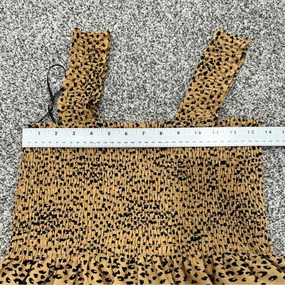 Pleione Anthropologie Classy Tan and Black Leopard Print Smocked Top Size M - Picture 9 of 11